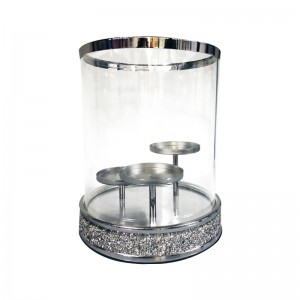 Glitter Cylindrical 3 Sets Glass Candlesticks with Metal