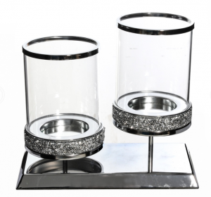 Glitter 2 Pillar Glass Candlesticks with Metal