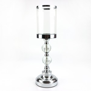Glass 2 Crystal Ball Cylinder Candlesticks with Metal