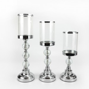 Glass 1 Crystal Ball Cylinder Candlesticks with Metal